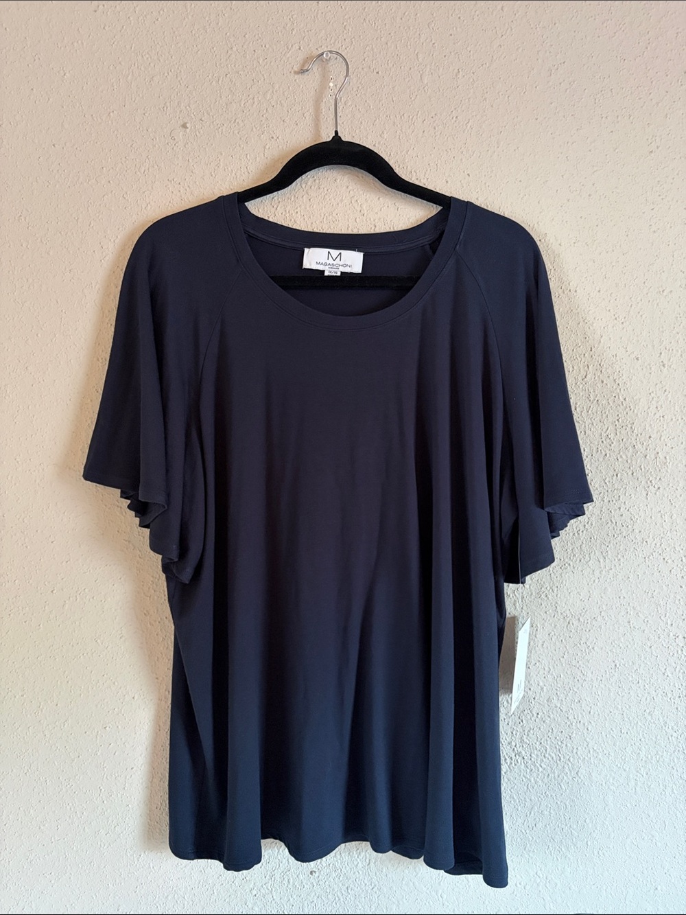 Magaschoni Black Layered Flutter-Sleeve Crew Top